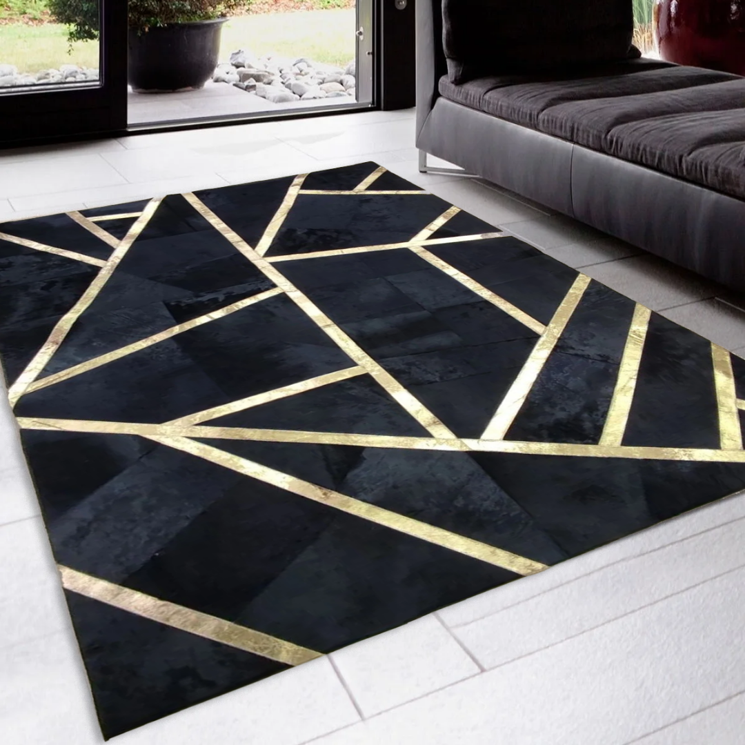 Black Gold Cowhide Leather Rug