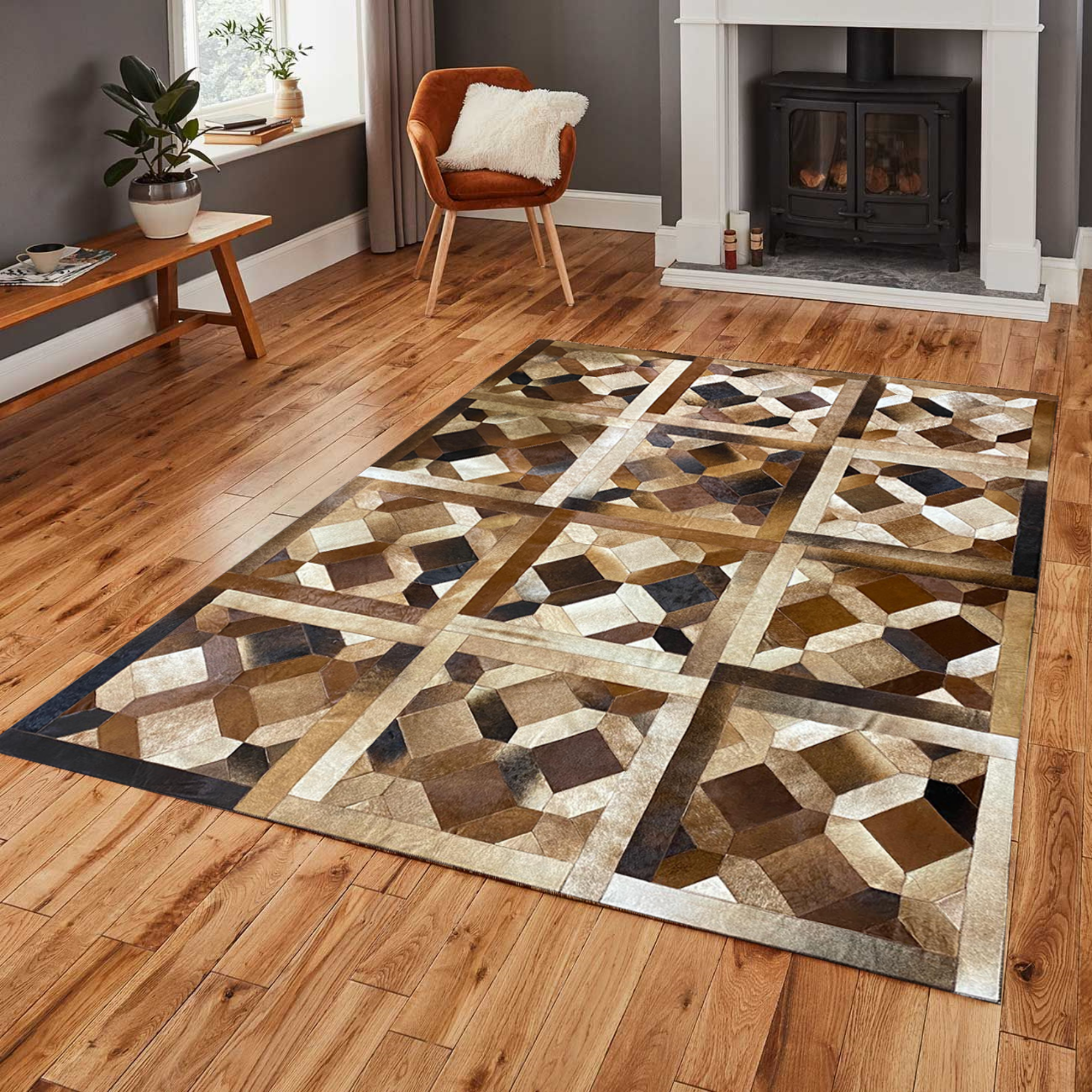 Geometric Cowhide Rug