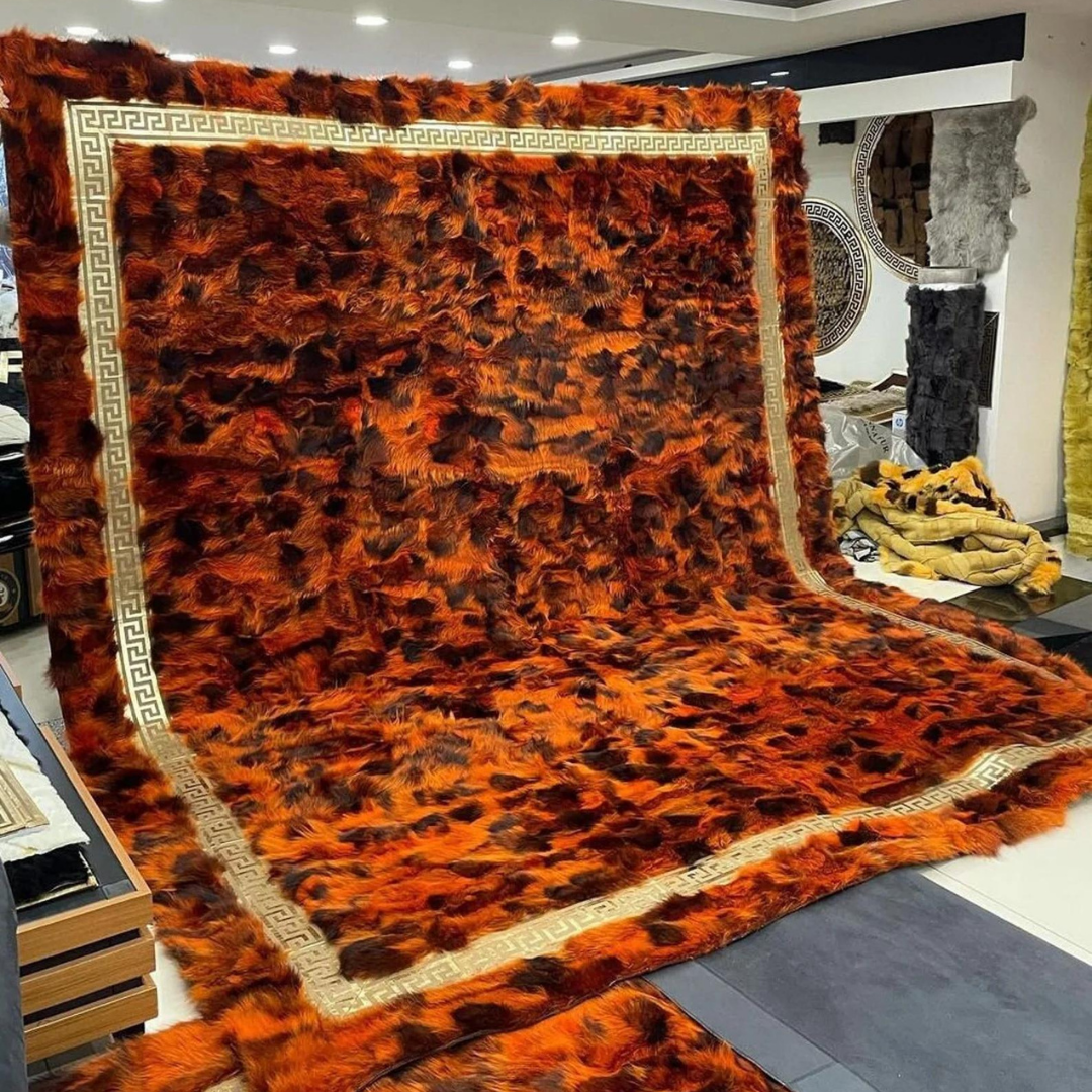 Orange Gold Large Fox Fur Rug