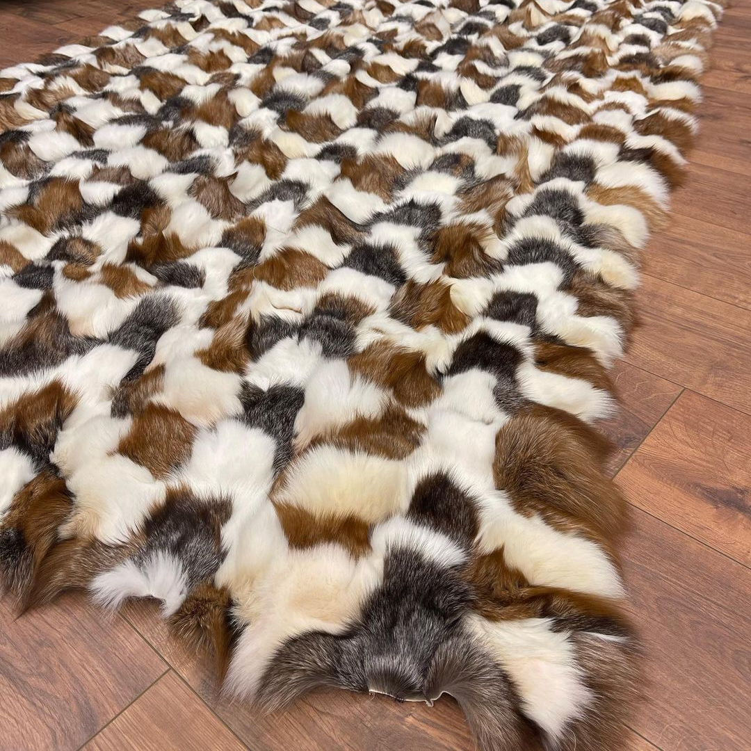 Natural Fox Fur Throw Rug