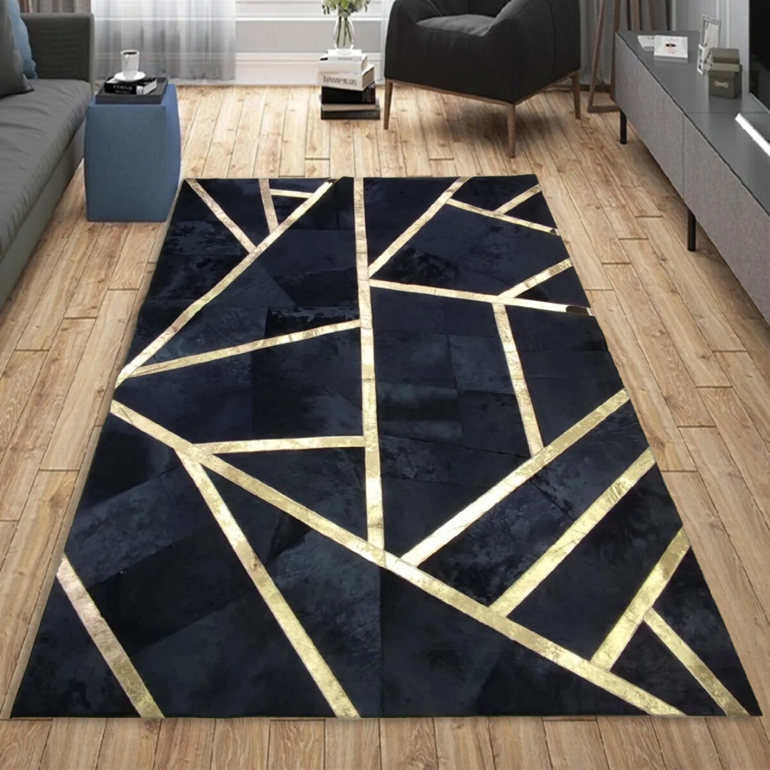 Black Gold Cowhide Leather Rug