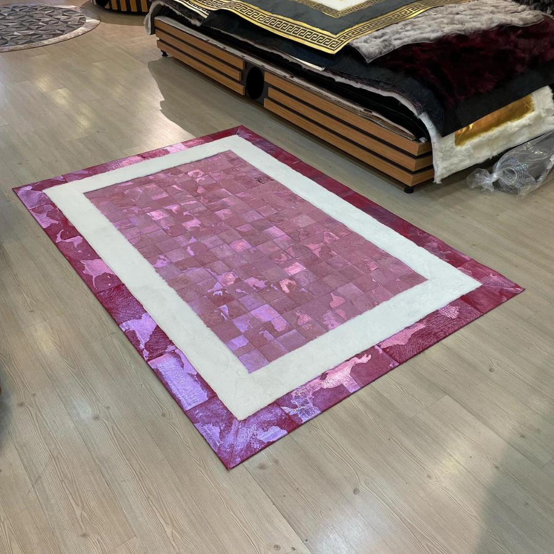 Pink White Cowhide Area Rug