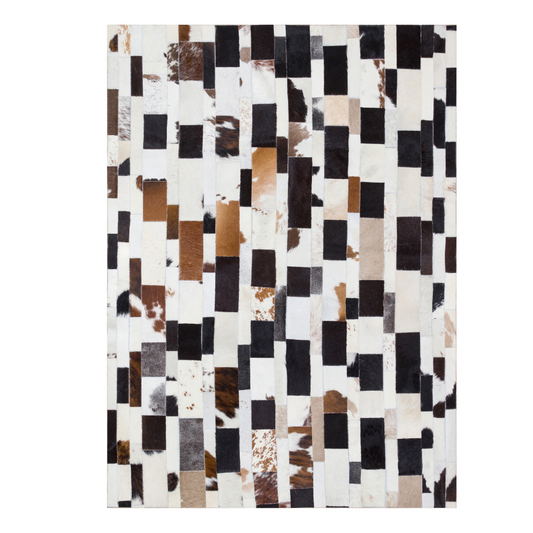 Tricolor Patchwork Cowhide Bedroom Rug