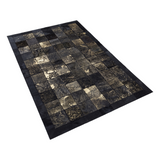 Black Cowhide Leather Rug with Leaf