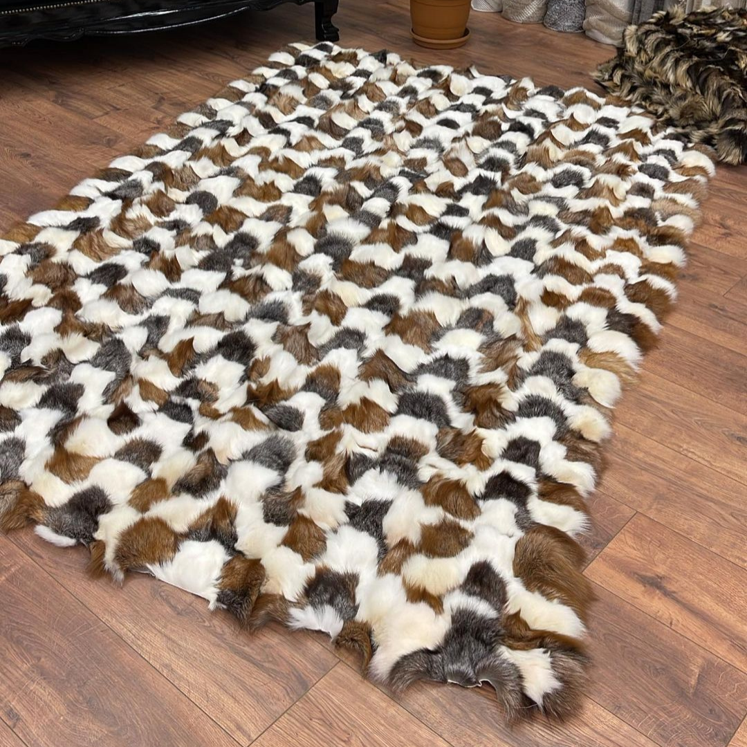 Natural Fox Fur Throw Rug