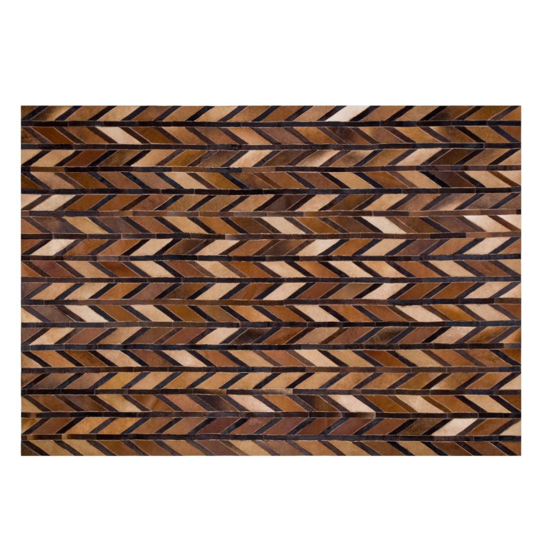 Geometric Brown Cowhide Leather Rug