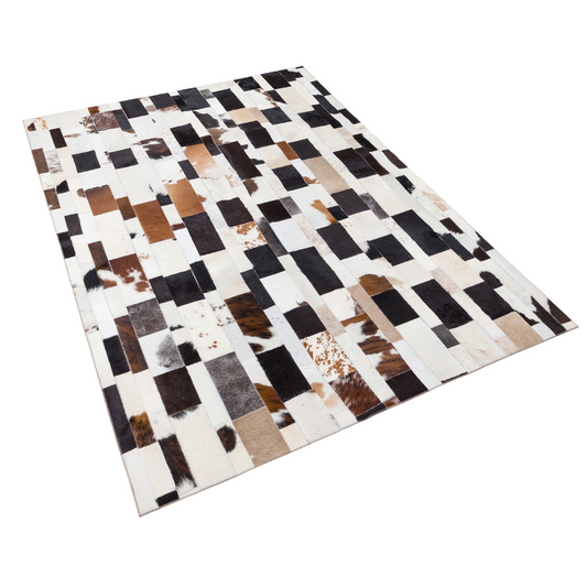 Tricolor Patchwork Cowhide Bedroom Rug