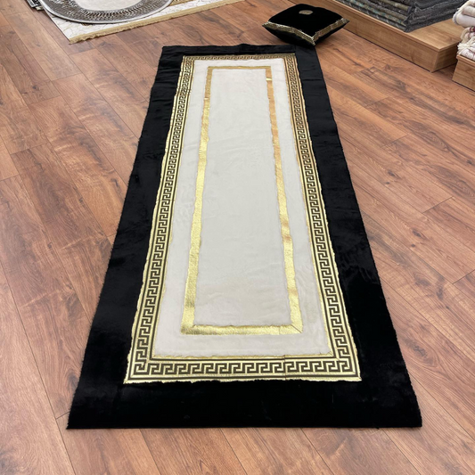 Hallway White Gold Plush Rug