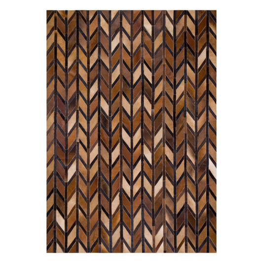 Geometric Brown Cowhide Leather Rug