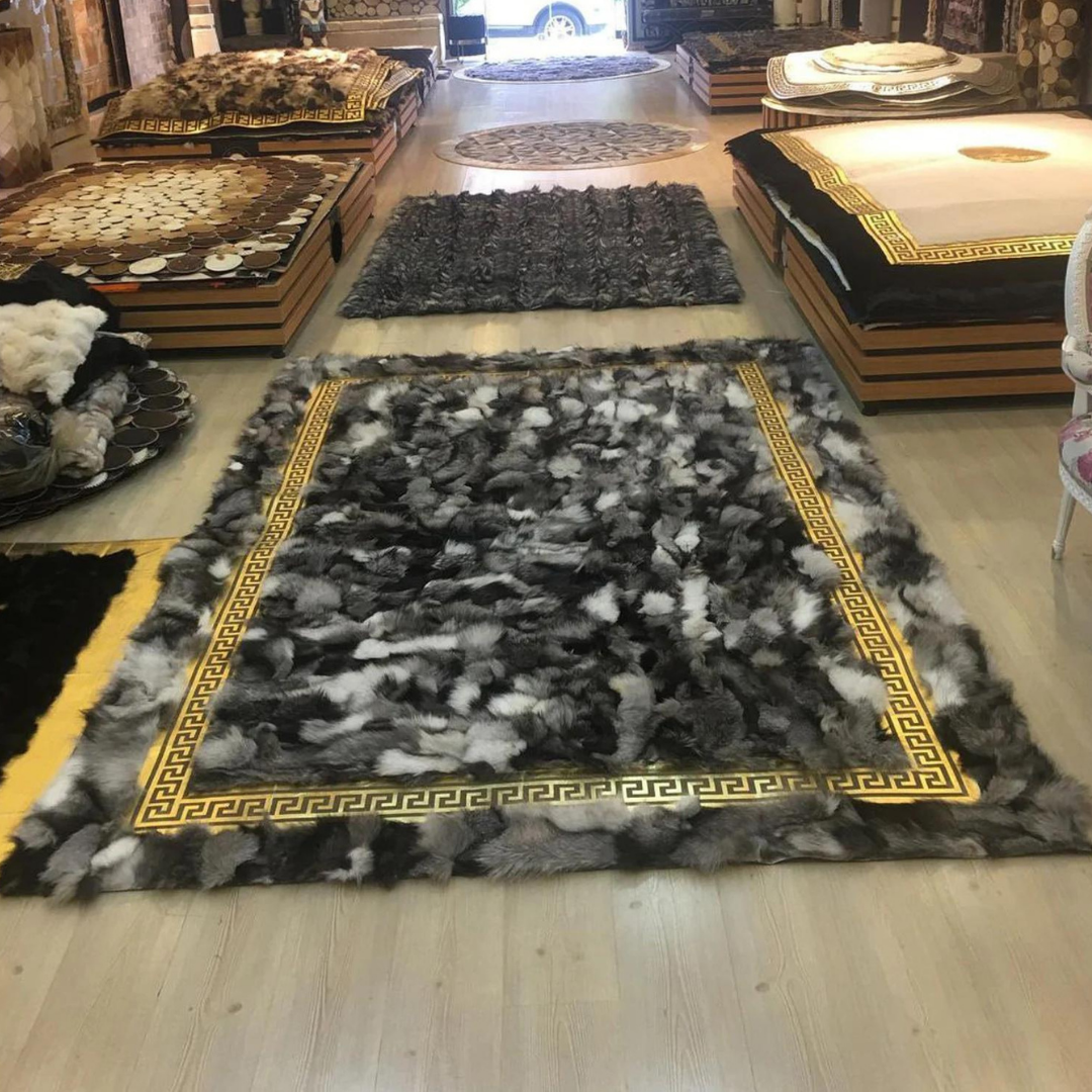 Grey Gold Fox Fur Soft Rug