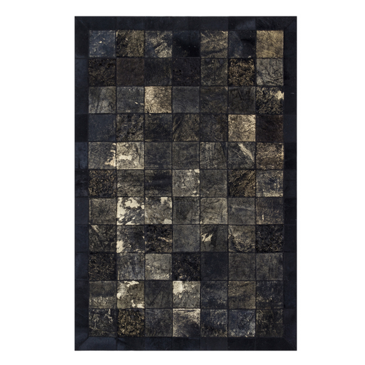 Black Cowhide Leather Rug with Leaf