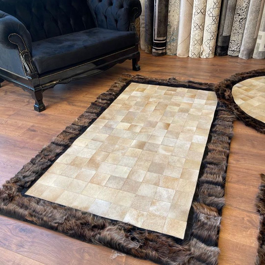 Cowhide and Sheepskin Patchwork Rug