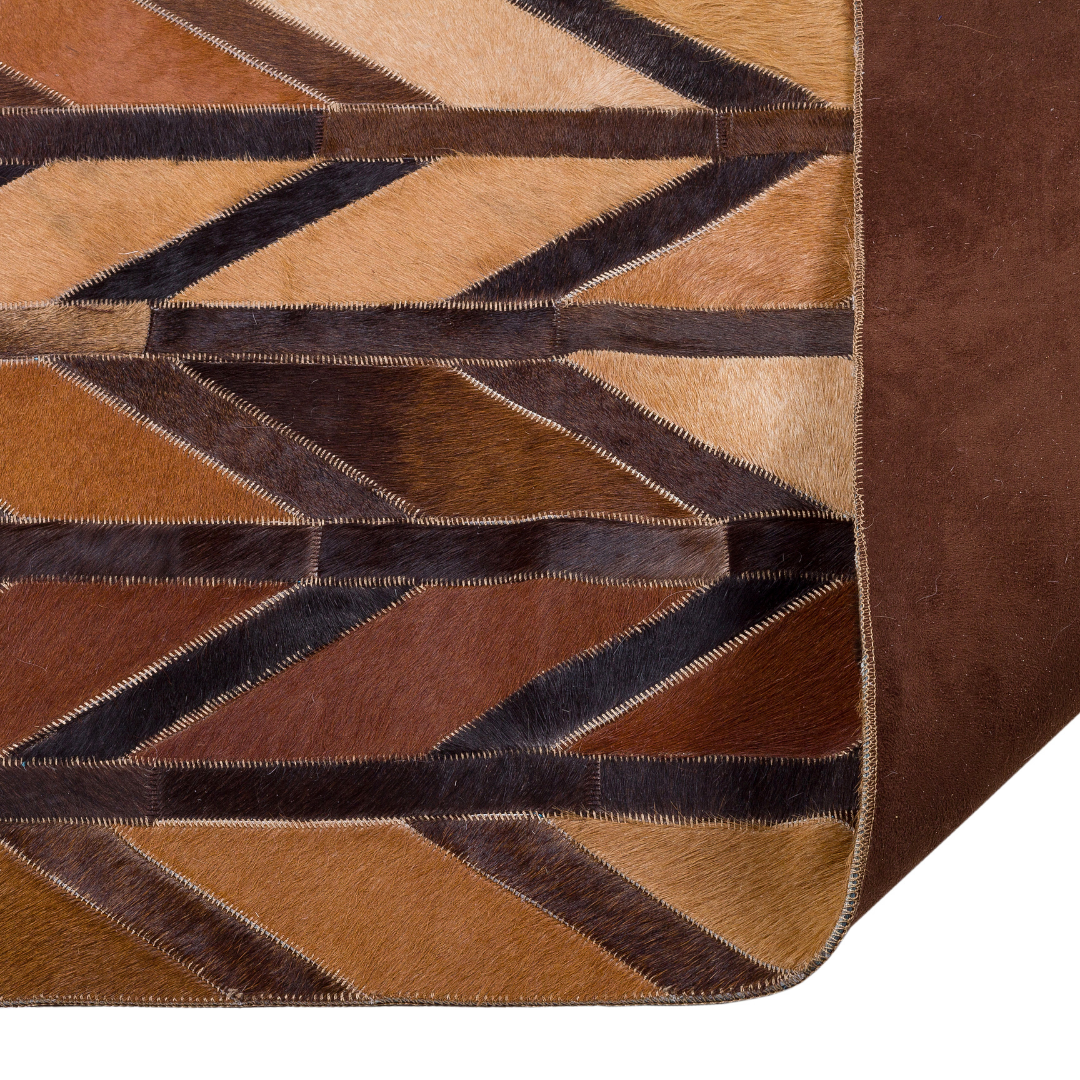 Geometric Brown Cowhide Leather Rug