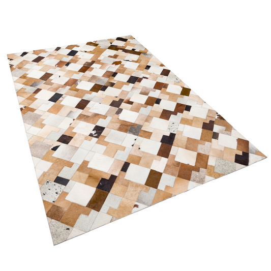 Geometric Brown White Cowhide Rug