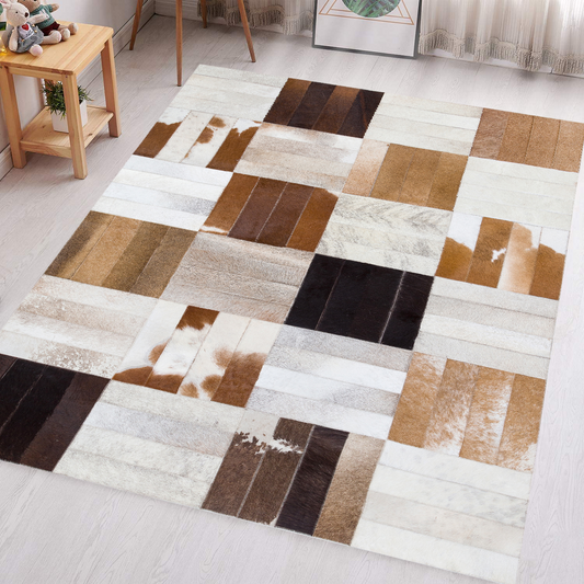 Real Cowhide Tricolor Square Rug