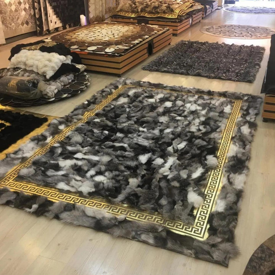 Grey Gold Fox Fur Soft Rug