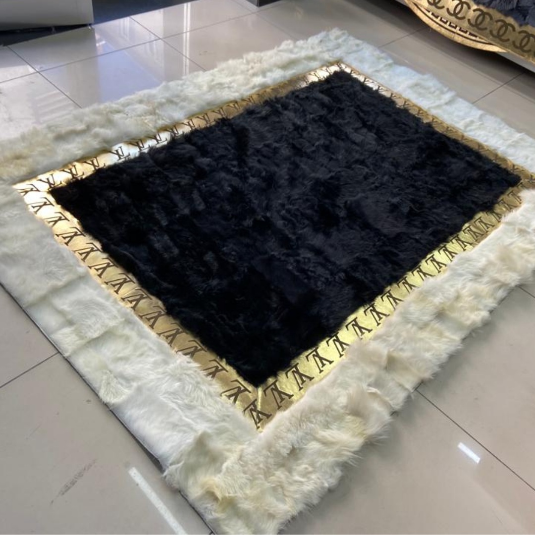 Fluffy Sheepskin White Black Rug