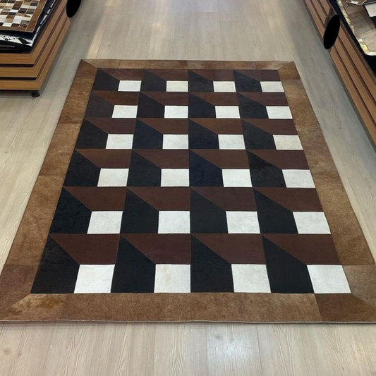 Patchwork Geometric Natural Cowhide Rug