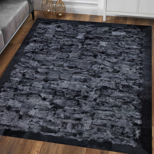 Gray Black Natural Sheepskin Rug