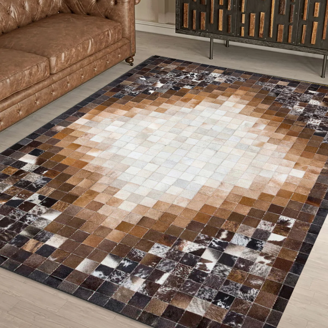 Geometric Patchwork Cowhide Area Rug