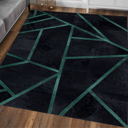 Black Green Cowhide Area Rug