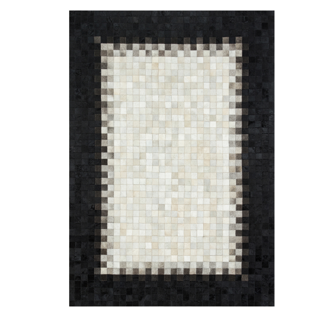 Black Cream Genuine Cowhide Square Rug