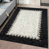 Black Cream Genuine Cowhide Square Rug