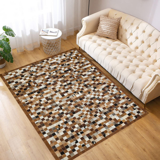 Patchwork Natural Cowhide Square Rug