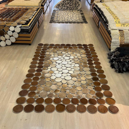 Geometric Patchwork Brown Cowhide Rug