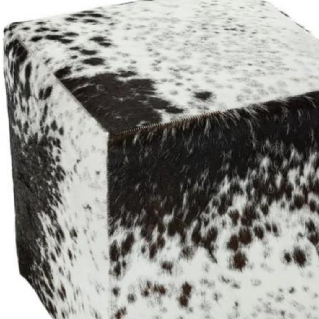 White Black Cowhide Ottoman