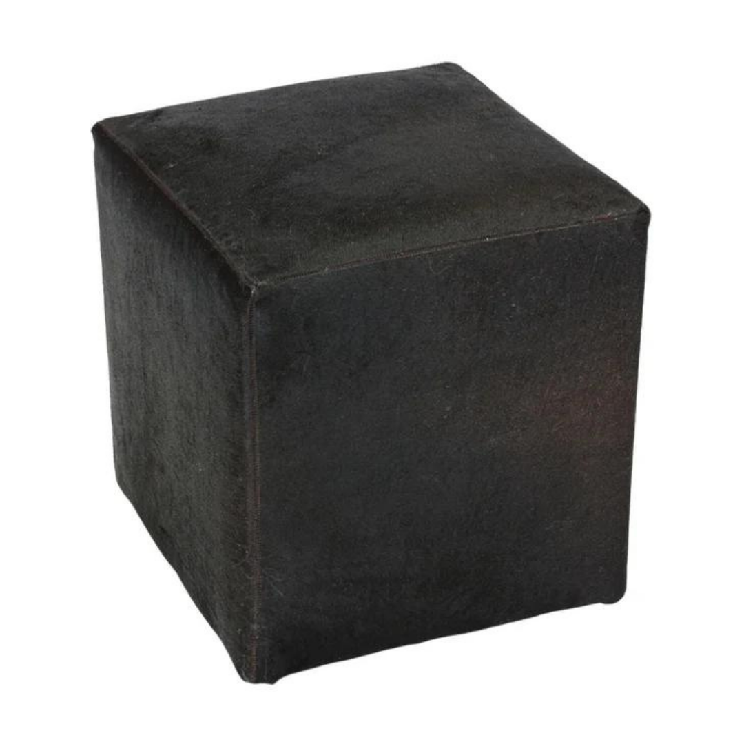 Black Real Cowhide Pouff