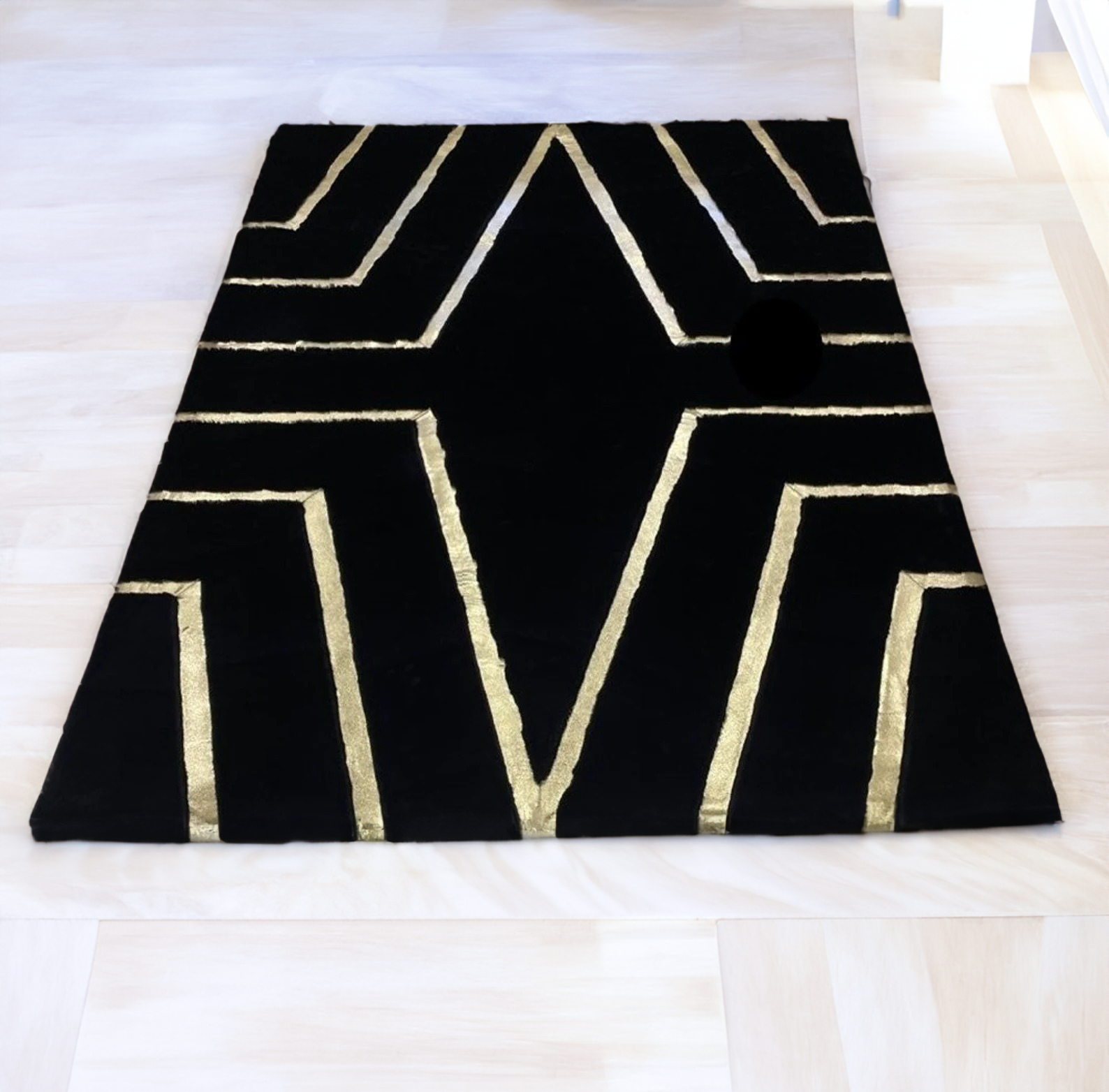 Luxury Black Gold Bedroom Plush Soft Rug