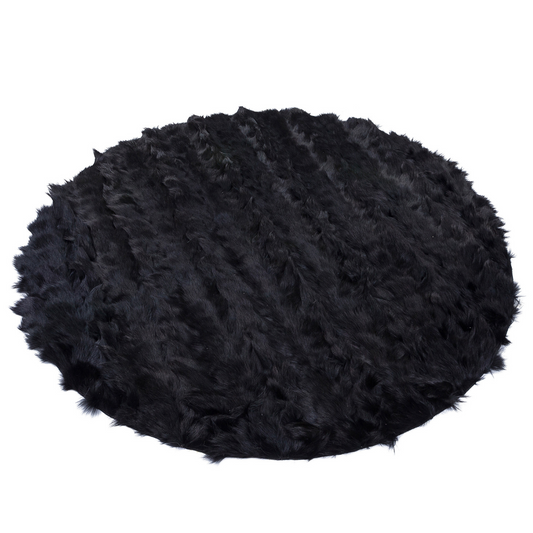 Round Black Fox Fur Rug