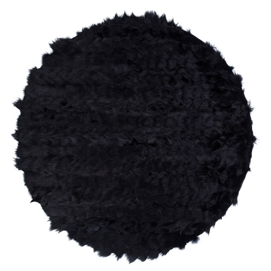 Round Black Fox Fur Rug