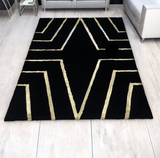 Luxury Black Gold Bedroom Plush Soft Rug