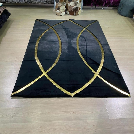 Plush Black Gold Elegant Rug