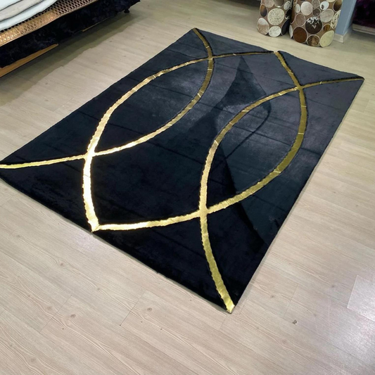 Plush Black Gold Elegant Rug