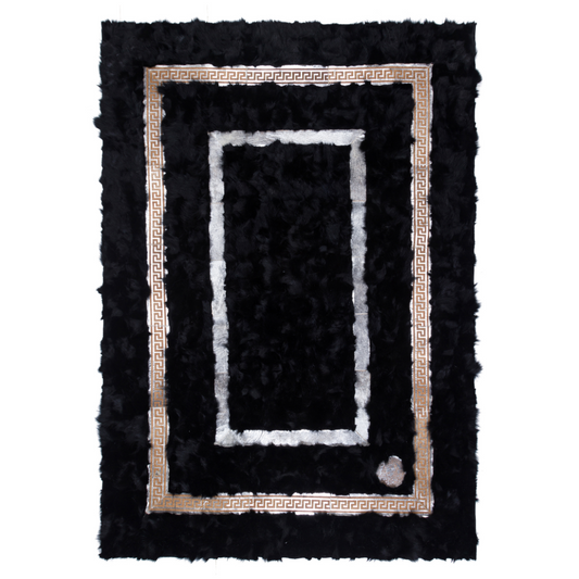 Black Silver Sheepskin Fluffy Rug