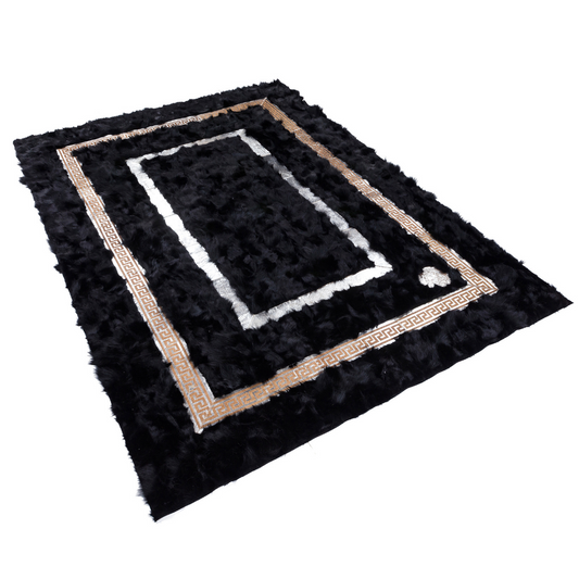 Black Silver Sheepskin Fluffy Rug