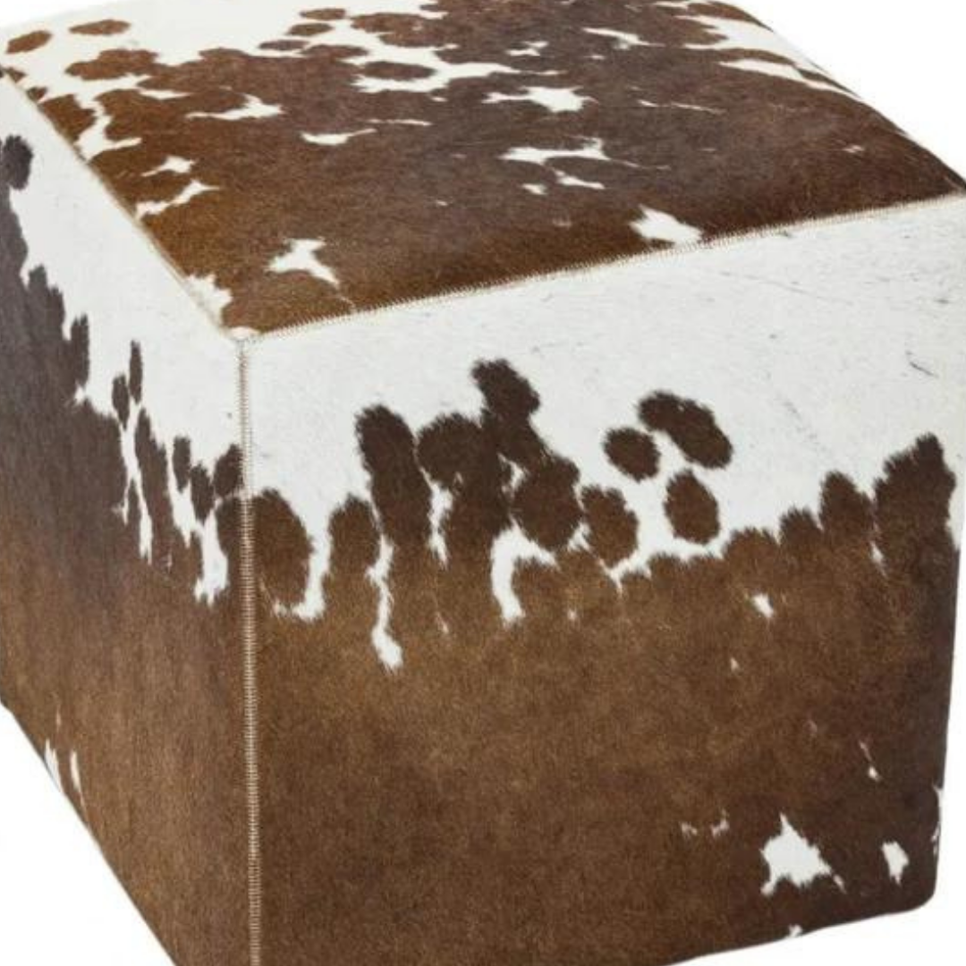 Brown White Cowhide Ottoman