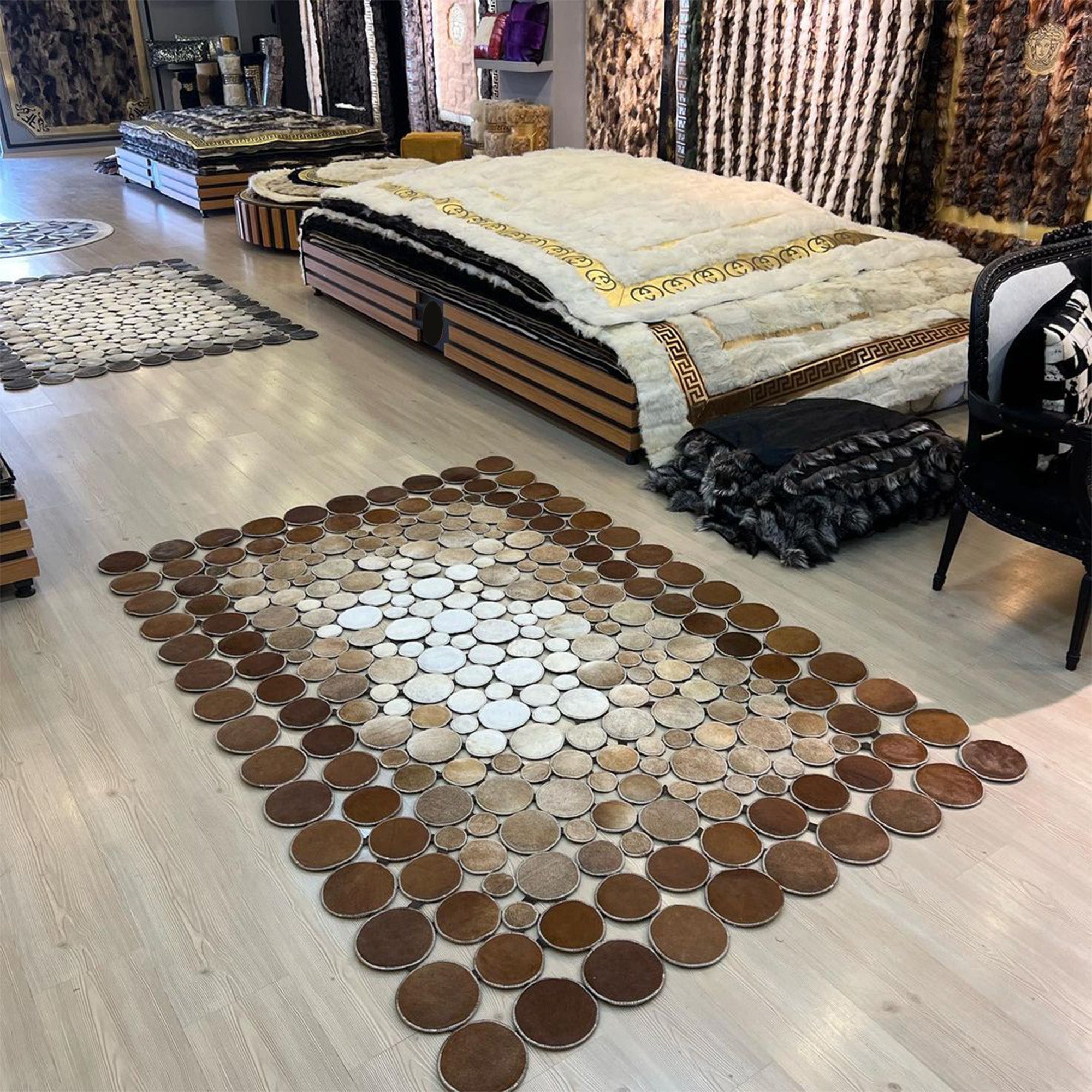 Geometric Patchwork Brown Cowhide Rug