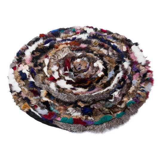 Colorful Round Fox Fur Rug