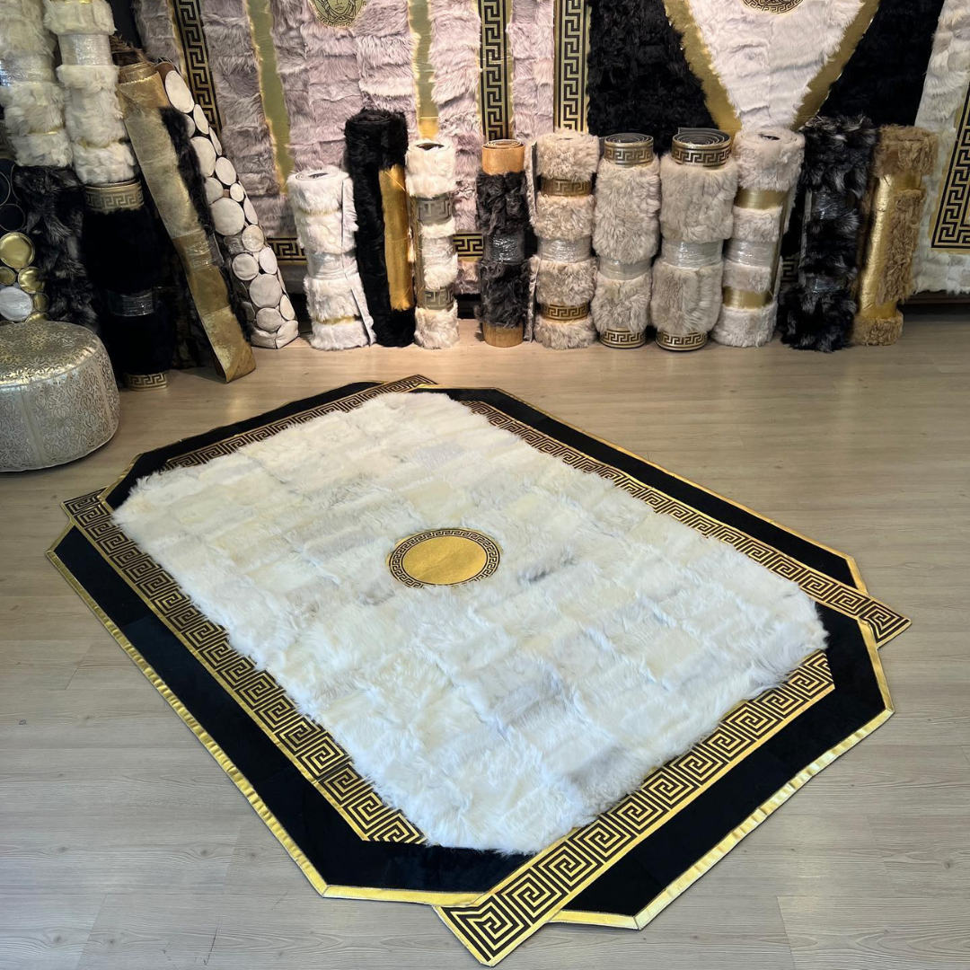 Shaggy Sheepskin White Gold Rug