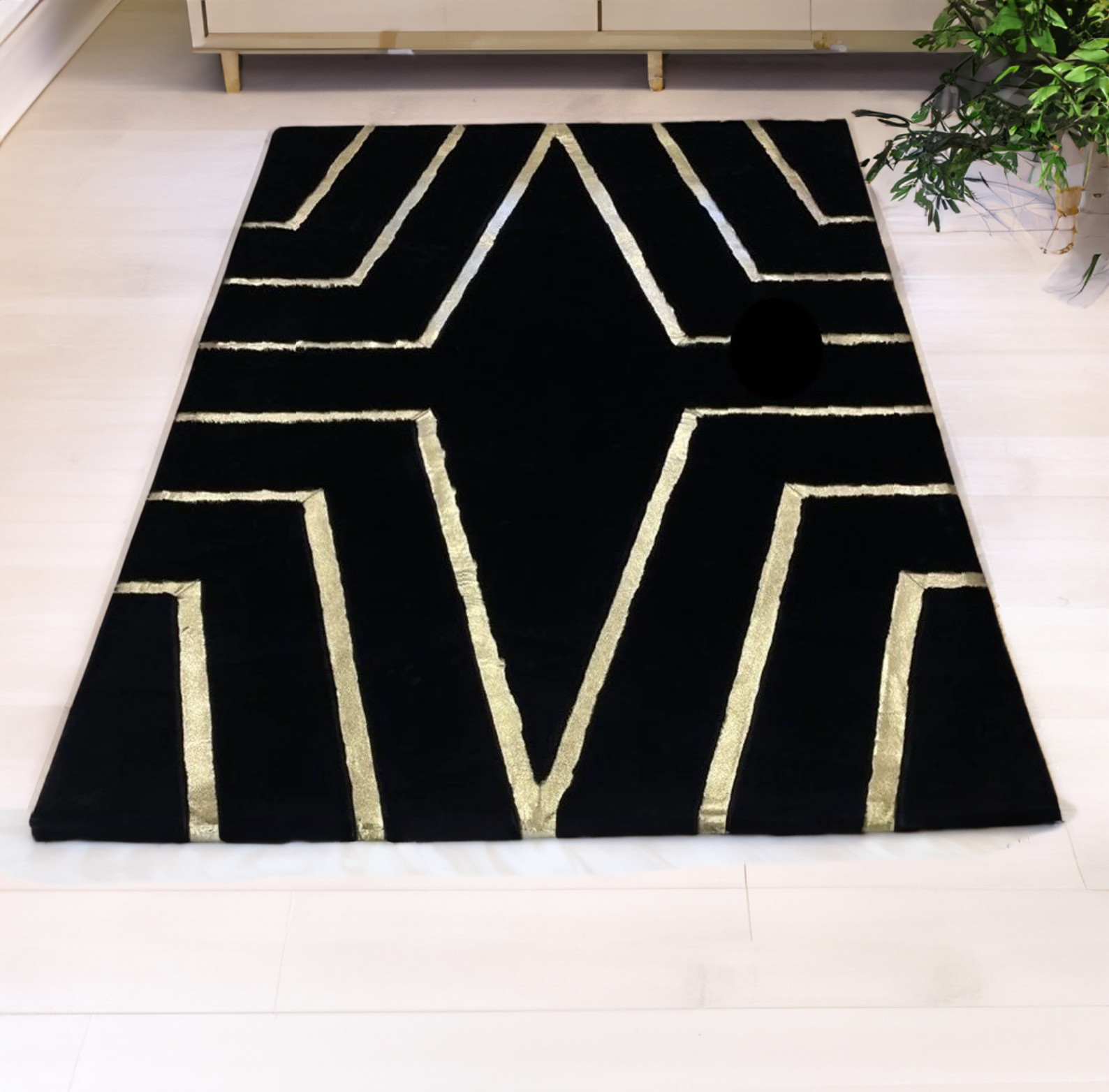 Luxury Black Gold Bedroom Plush Soft Rug