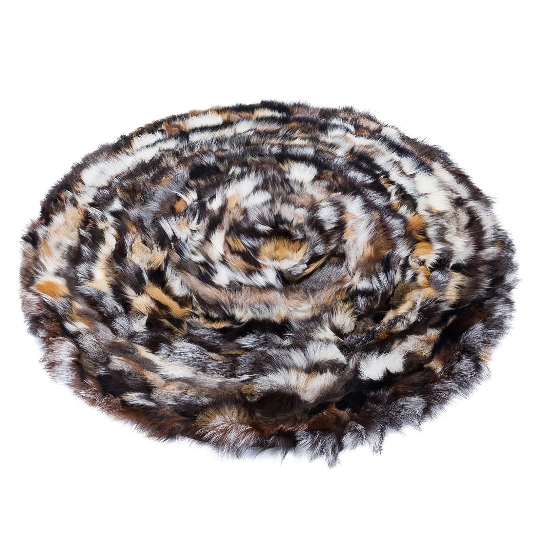 Round Fox Fur Wool Rug