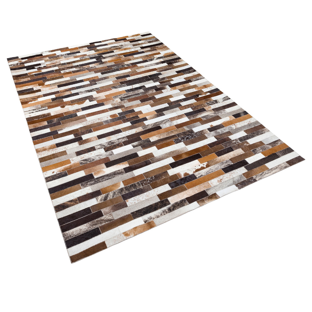 Geometric Tricolor Cowhide Leather Rug