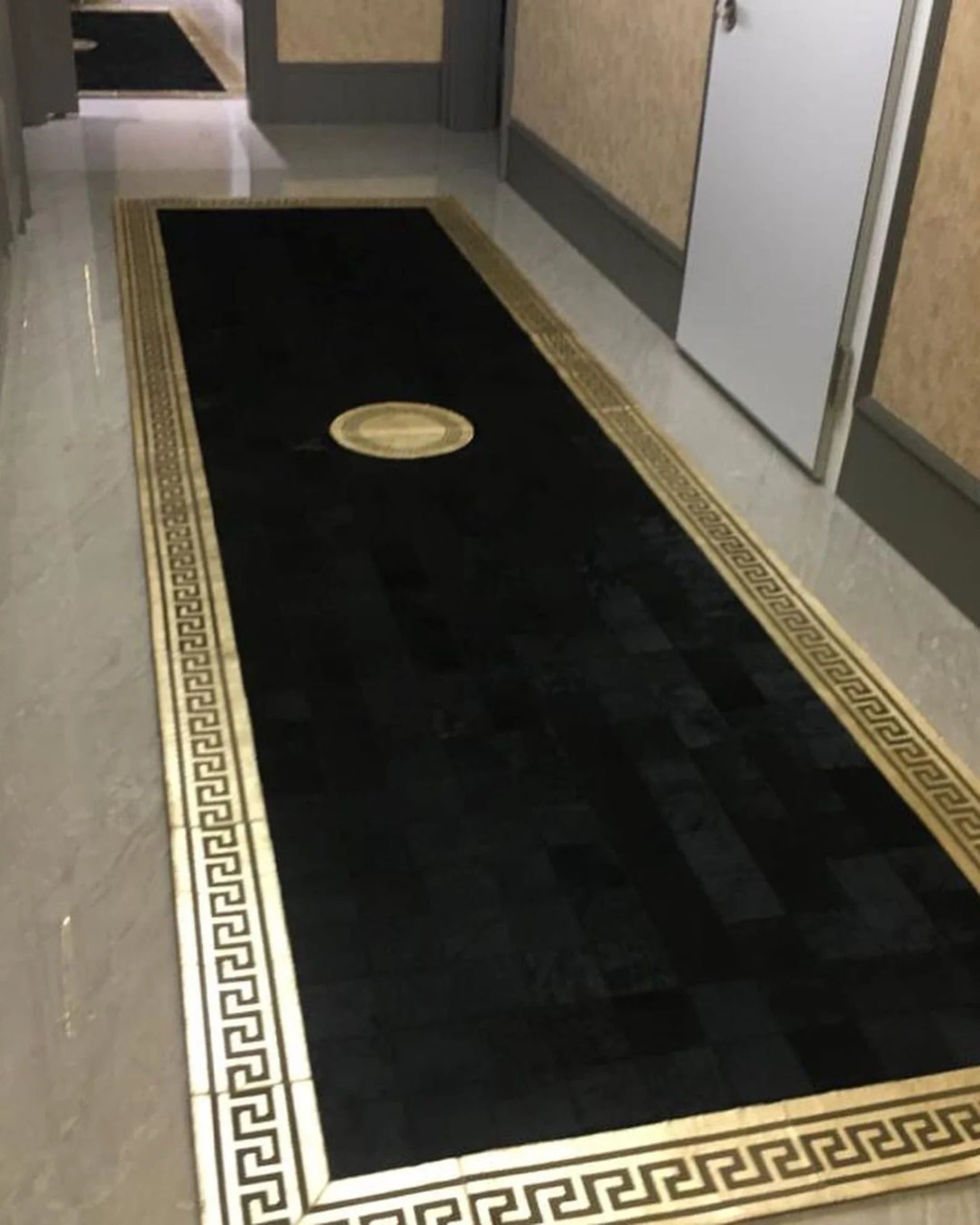 Black Gold Cowhide Hallway Rug