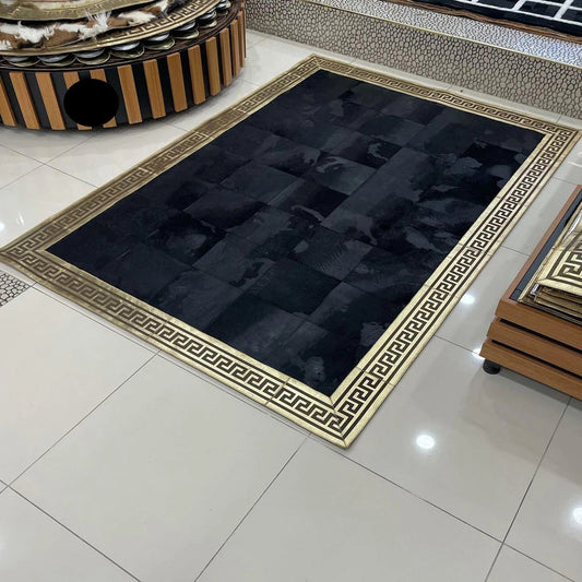 Black Gold Patchwork Genuine Cowhide Rug