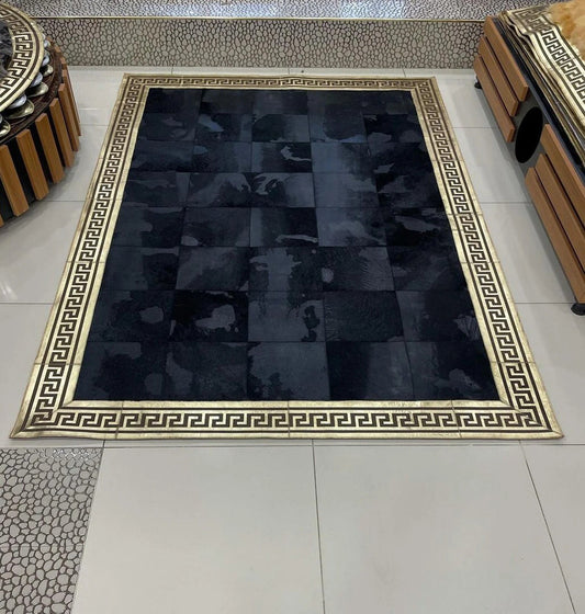 Black Gold Patchwork Genuine Cowhide Rug