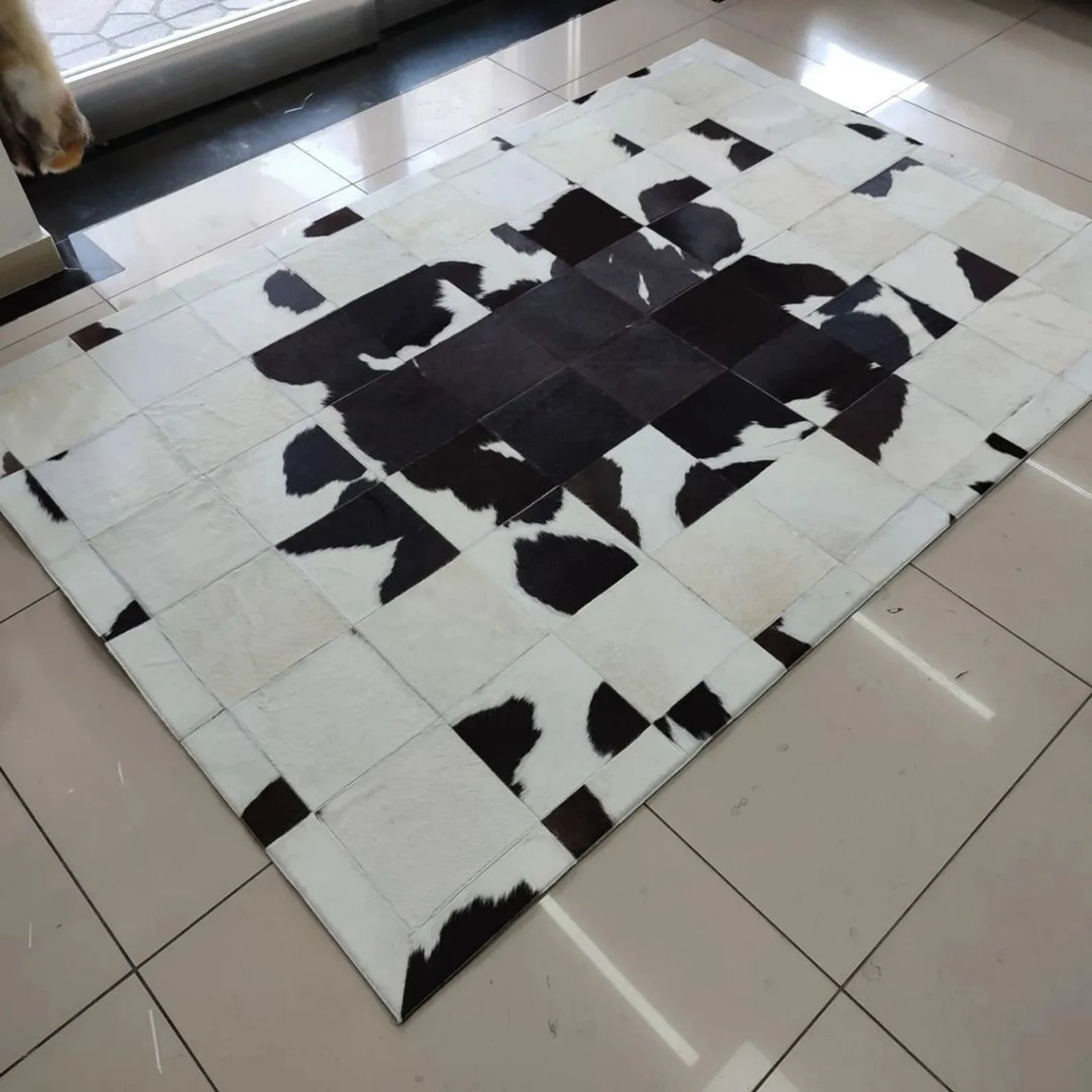 Cowhide Square Black White Rug